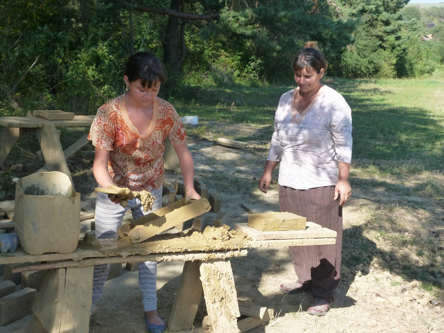 Making Clay Bricks by Hand Viscri Romania sep 2014