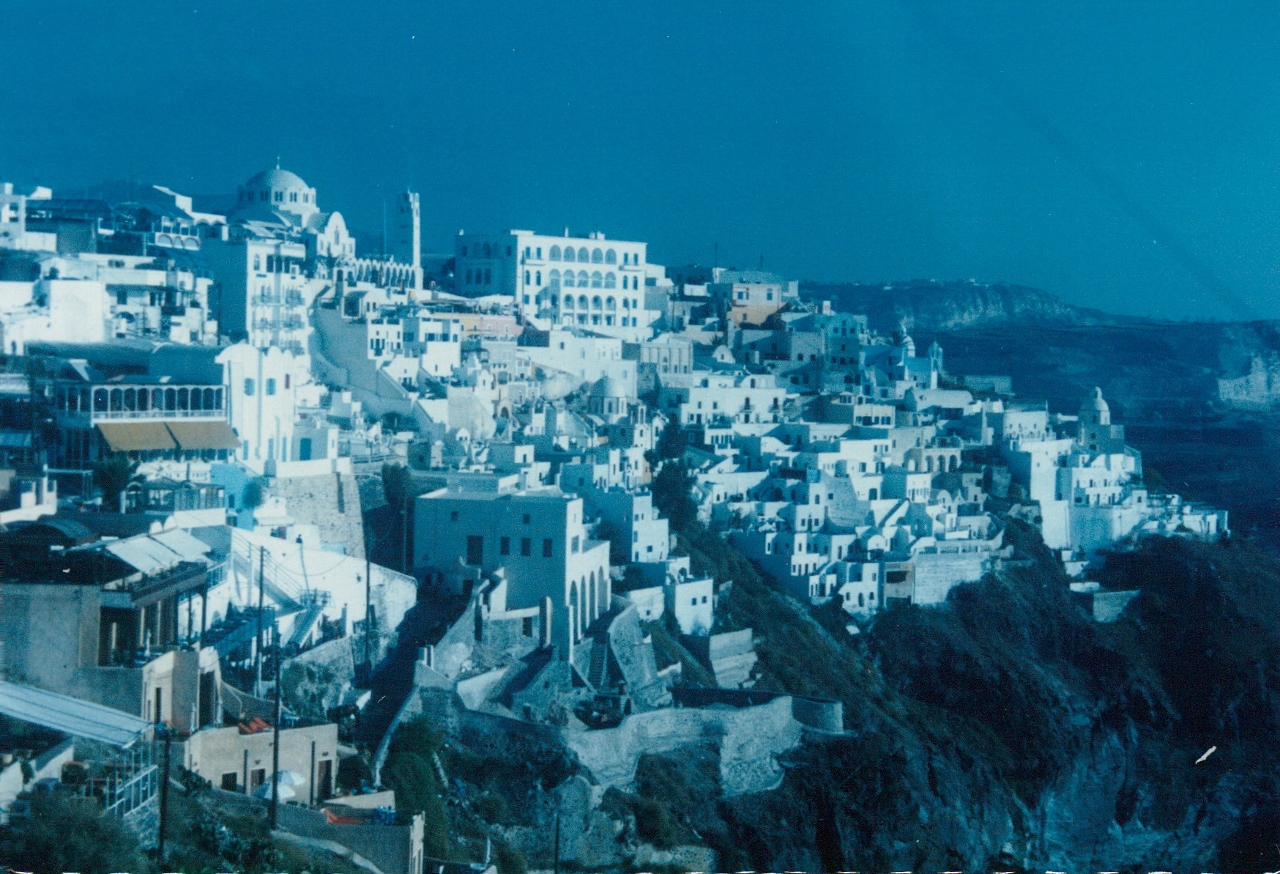 cliff buildings santorini island greece 1995