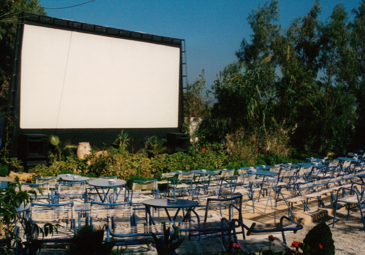 outdoor movie theater santorini island greece 1995