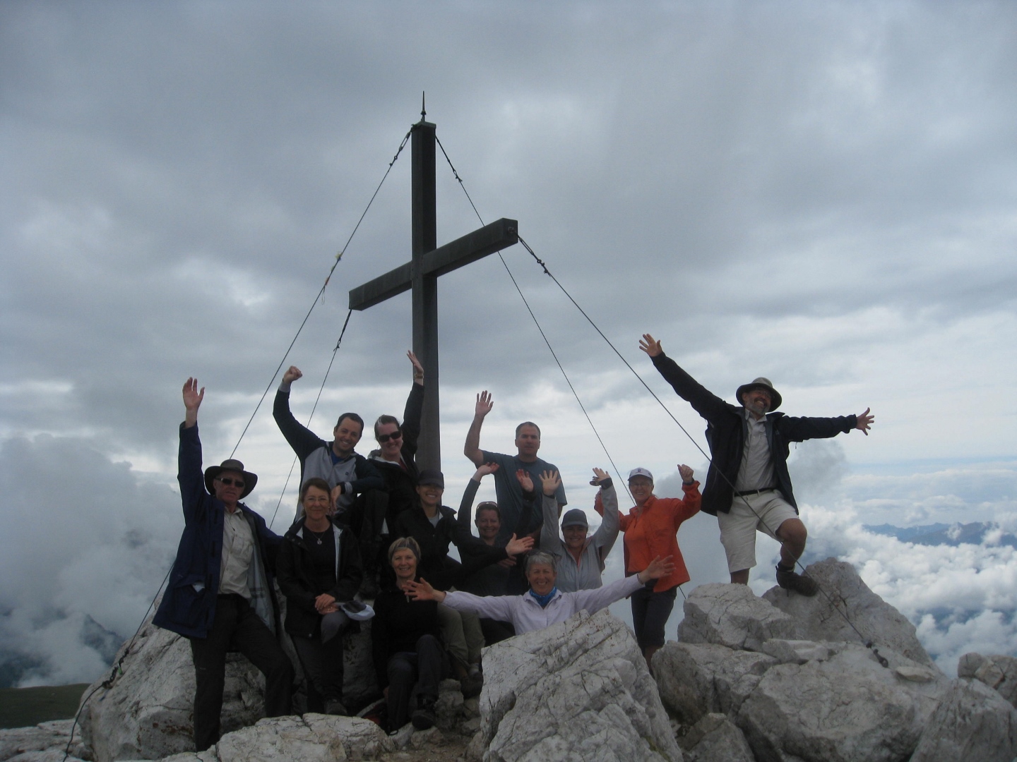 group photo at monte pez cross near the Schlernhaus Hut trekking in dolomites italy aug 2014_20.jpg