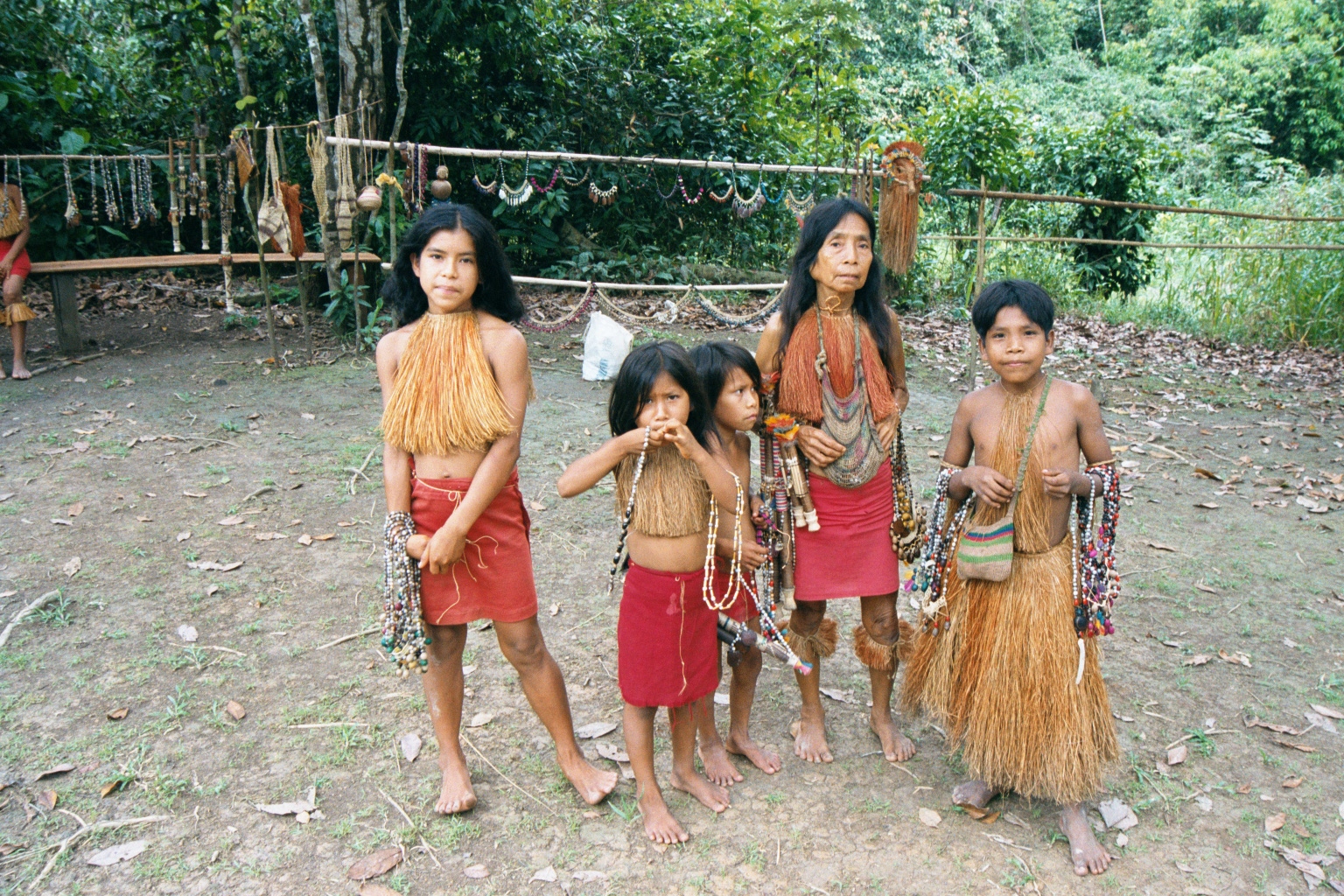 Local amazon tribe family on Sinchucuy lodge jungle trek near Iquitos, Peru - feb 2002