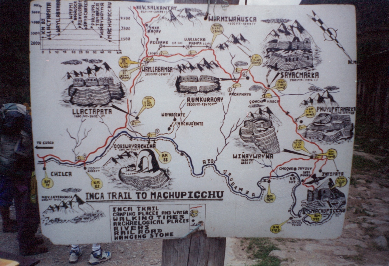 map inca trail machu picchu peru apr 2001