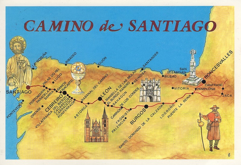 wall map camino de santiago